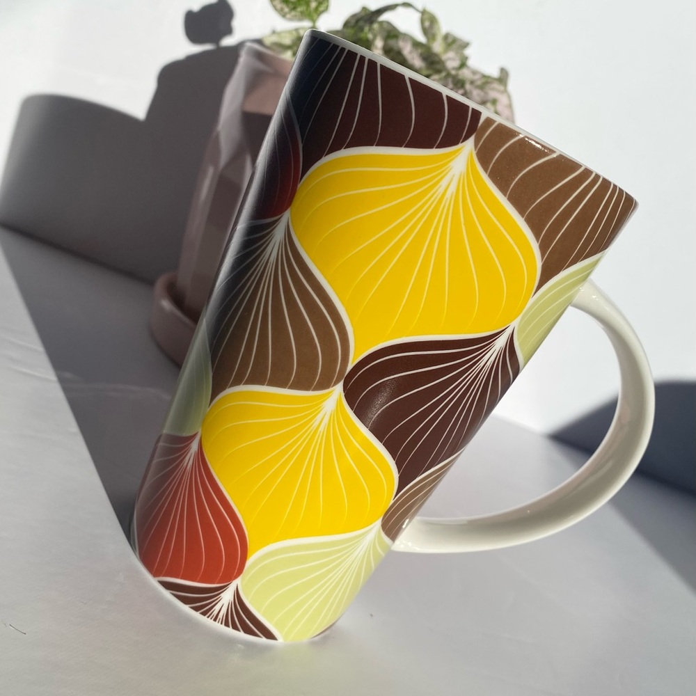 Vintage Teavana Mug Tall 2014 Yellow Brown Ceramic Retro Design Coffee Cup Tea